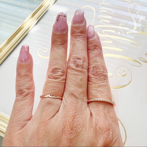 Multi-Faceted Dainty Skinny Rose Gold S925 Minimalist Stackable Ring Size 5.5 - Picture 2 of 8